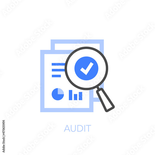 Audit symbol with financial statement and a magnifier. Easy to use for your website or presentation.