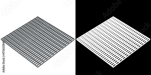 Canvas Print 3D rendering illustration of an open mesh steel grating flooring