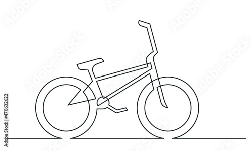 Continuous line drawing of BMX bicycle on a white background. Sketch of  modern transportation. Vector illustration.