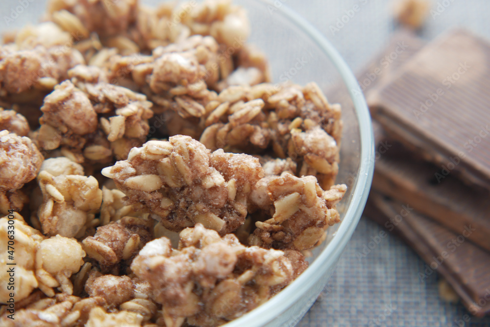 muesli chocolate flavor cereal breakfast in bowl muesli chocolate flavor cereal breakfast in bowl