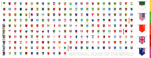 Vertical tag flags of the world, large set of flags.
