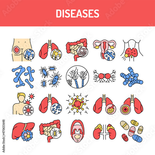 Diseases color line icons set. Pictograms for web page