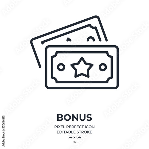 Money bonus concept editable stroke outline icon isolated on white background flat vector illustration. Pixel perfect. 64 x 64.