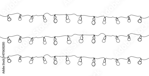 Retro electric Christmas garland one line art. Continuous line drawing of new year holidays, christmas, illumination, lighting, celebration, decoration.