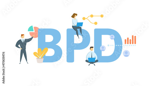 BPD, Bureau of the Public Debt. Concept with keyword, people and icons. Flat vector illustration. Isolated on white.