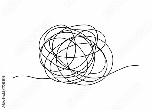 Abstract tangled texture. Random chaotic lines. Hand drawn object from the beginning and the end. Vector illustration.