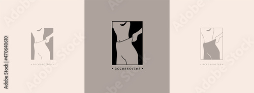Delicate logo for a female business, a linear image of a female figure. Natural beauty and youth. Minimalistic woman, simple logo for beauty, health, personal care, massage industry.