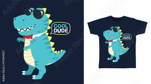 Dinosaur cool dude cartoon t shirt design 