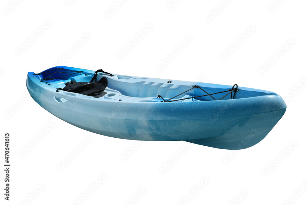 Blue kayak isolated on white. Outdoor activity
