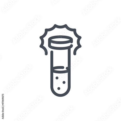 Chemical reaction with danger liquid line icon. Test tube with liquid and glow vector outline sign.