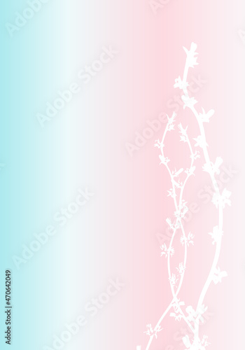 Isolated vector realistic flower  herb  plant or twig on pastel colored iridescent background. Minimalist poster  concept with delicate silhouettes of organic shapes. Modern abstract botanical artwork