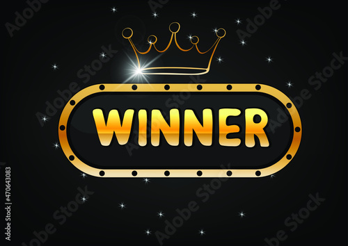 Winner banner. Gold text and frame. Luxury template for casino, lottery,  jackpot prize. Vector illustration