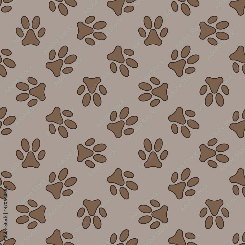 Fototapeta premium Animal Foot Paw Prints vector brown Seamless Pattern