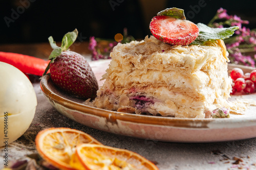 Napoleon cake with fresh strawberry