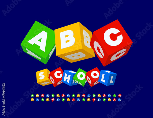 Vector colorful Kids style Font. Isometric playful Alphabet. Cube Toys Letters and Numbers set
