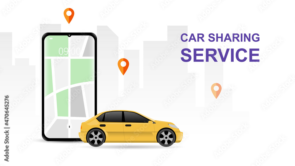 car sharing service illustration using smartphone