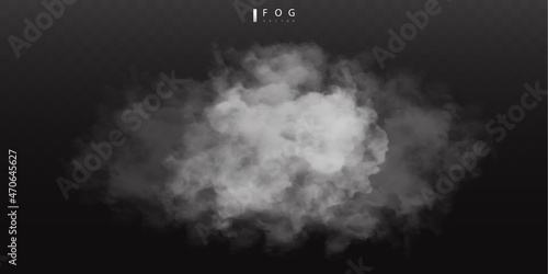 White fog or smok. Realistic fog. Atmosphere mist effect and smoke clouds isolated on transparent background. Vector abstract cloud texture