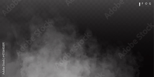 White fog or smok. Realistic fog. Atmosphere mist effect and smoke clouds isolated on transparent background. Vector abstract cloud texture