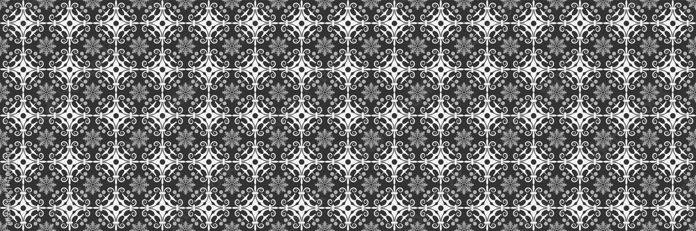 Ornate background images with light gray ornaments on a black background for your design projects, seamless patterns, wallpaper textures with flat design. Vector illustration Ornate background images with light gray ornaments on a black background for your design projects, seamless patterns, wallpaper textures with flat design. Vector illustration