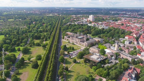Hanover: Aerial view of city in Germany, main building of University of Hanover (Leibniz Universität Hannover) - landscape panorama of Europe from above photo