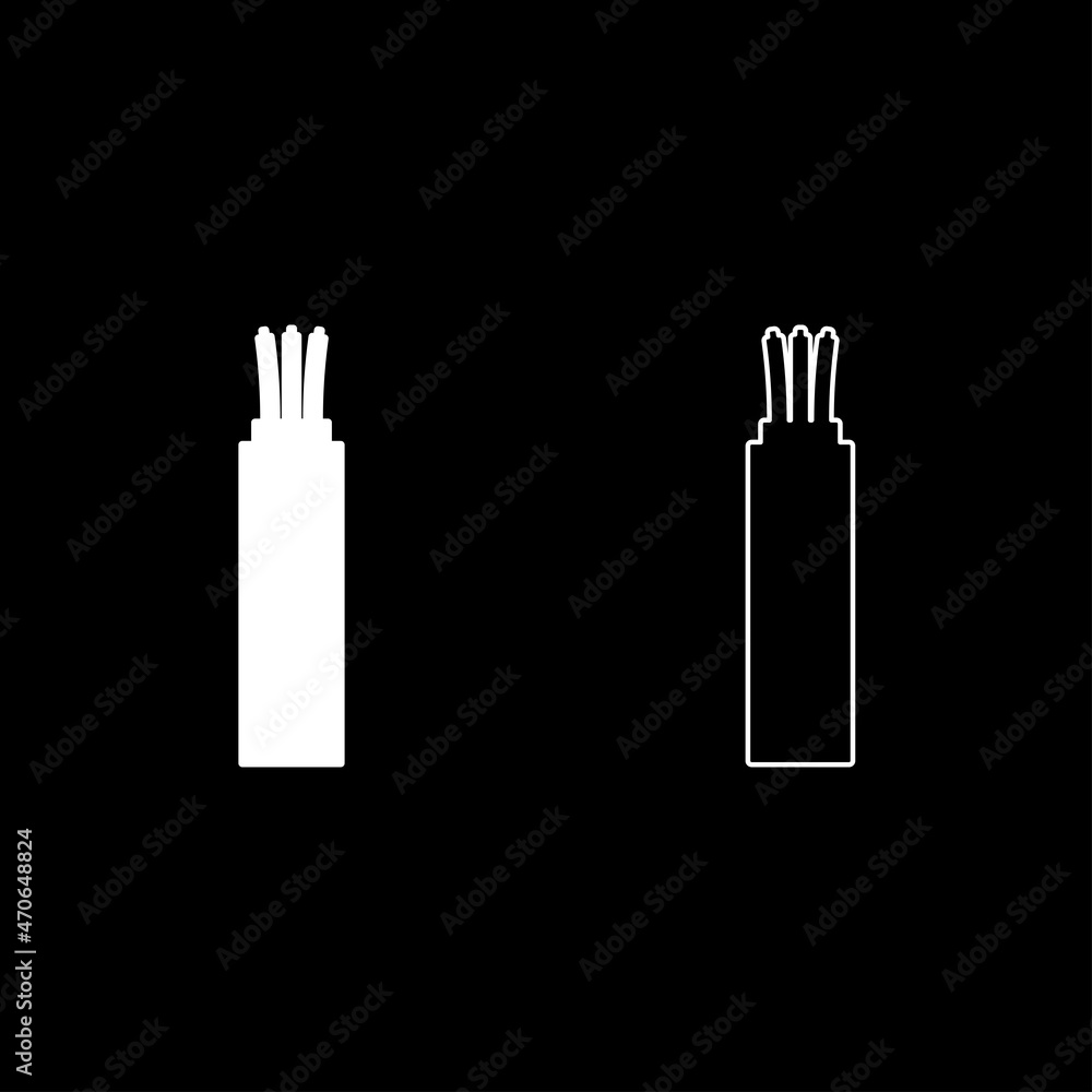 Wire Cord electrical cable curved power optical fibre icon white color vector illustration flat style image set Wire Cord electrical cable curved power optical fibre icon white color vector illustration flat style image set