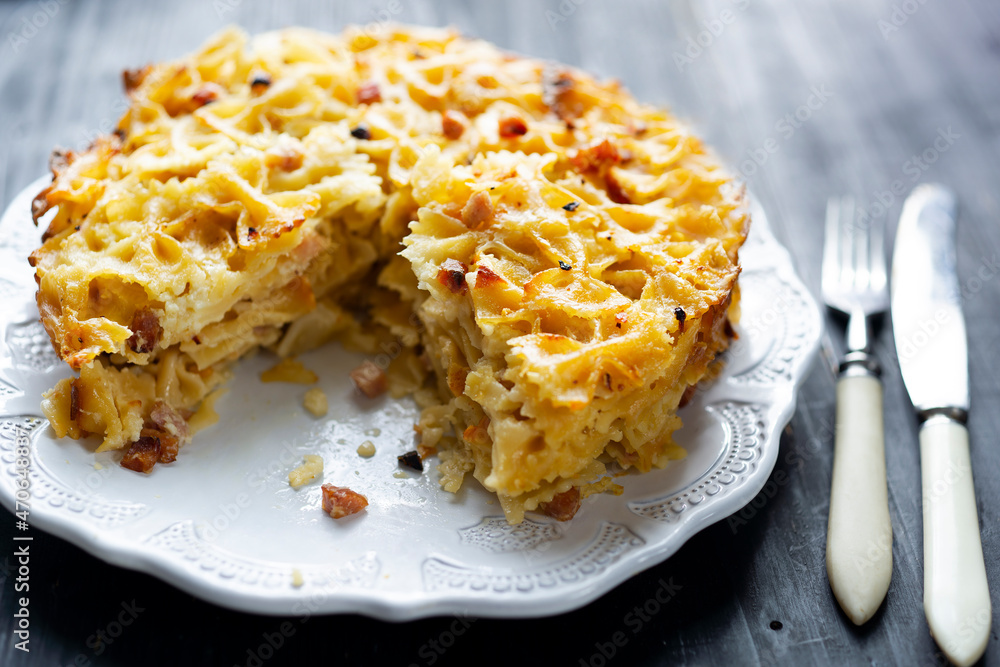 italian american baked farfalle bow pasta in bechamel sauce italian american baked farfalle bow pasta in bechamel sauce