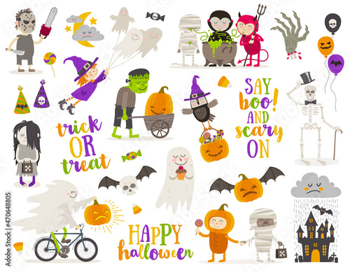 Set Halloween Sign Symbol Objects Items Cartoon Characters Illustration _3