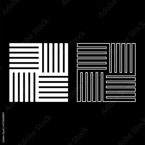 Tile square shape parquet wood floor material laminate plank slab panel icon white color vector illustration flat style image set