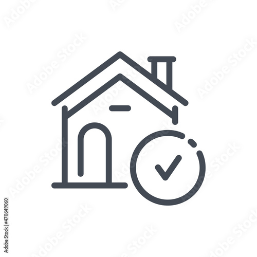 Mortgage approved line icon. House building with check mark vector outline sign.