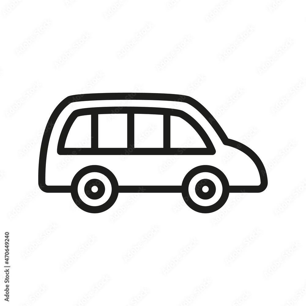 Hand drawn doodle cartoon car. Vector black outline car icon on white background