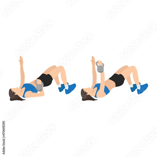 Woman doing Single arm. Floor glute bridge press exercise. Flat vector illustration isolated on white background. workout character set