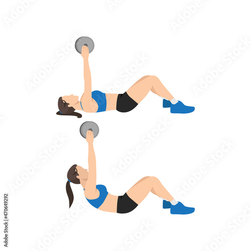 Woman doing Resistance. Weighted crunches exercise. Flat vector illustration isolated on white background. workout character set