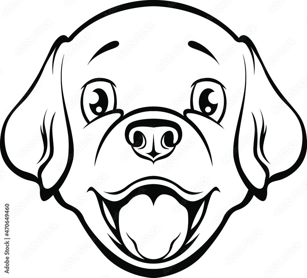 Black and white hand drawn face of puppy . Mascot illustration. Dog ...