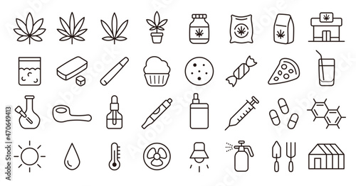 Cannabis product icon set (Thin Line Version)