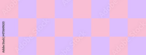 Checkerboard banner. Lavender and Pink colors of checkerboard. Big squares, big cells. Chessboard, checkerboard texture. Squares pattern. Background.