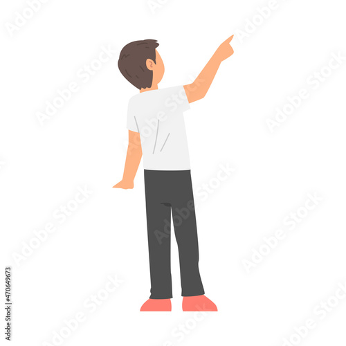 Young Male Pointing Finger at Something Vector Illustration