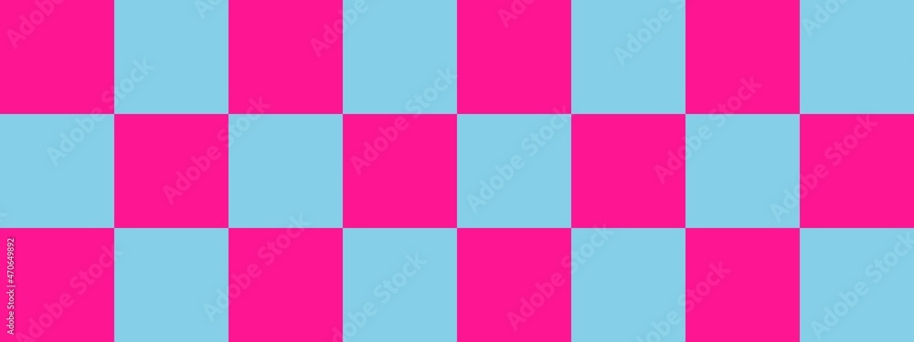Checkerboard banner. Sky blue and Deep pink colors of checkerboard. Big squares, big cells. Chessboard, checkerboard texture. Squares pattern. Background. Checkerboard banner. Sky blue and Deep pink colors of checkerboard. Big squares, big cells. Chessboard, checkerboard texture. Squares pattern. Background.