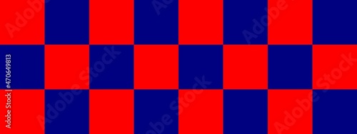 Checkerboard banner. Navy and Red colors of checkerboard. Big squares, big cells. Chessboard, checkerboard texture. Squares pattern. Background.
