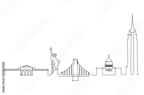 Continuous line drawing of New York city USA. Simple line drawing for wall decoration or illustration