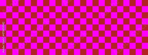 Checkerboard banner. Firebrick and Magenta colors of checkerboard. Small squares, small cells. Chessboard, checkerboard texture. Squares pattern. Background.