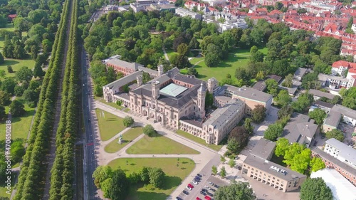 Hanover: Aerial view of city in Germany, main building of University of Hanover (Leibniz Universität Hannover) - landscape panorama of Europe from above