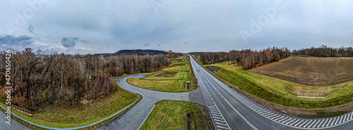 Jastrzębie Zdrój późną jesienią z lotu ptaka na terenach przemysłowych, panor...
