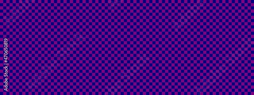Checkerboard banner. Navy and Purple colors of checkerboard. Small squares, small cells. Chessboard, checkerboard texture. Squares pattern. Background.