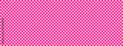 Checkerboard banner. Pink and Deep pink colors of checkerboard. Small squares, small cells. Chessboard, checkerboard texture. Squares pattern. Background.