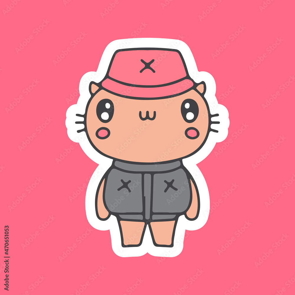 Hype cat in bucket hat and vest illustration. Vector graphics for t-shirt prints and other uses. Hype cat in bucket hat and vest illustration. Vector graphics for t-shirt prints and other uses.