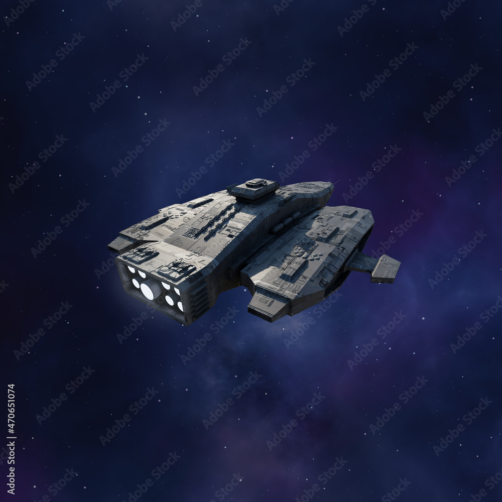Space Freighter Passing Through a Purple Nebula Cloud, 3d digitally rendered science fiction illustration Space Freighter Passing Through a Purple Nebula Cloud, 3d digitally rendered science fiction illustration