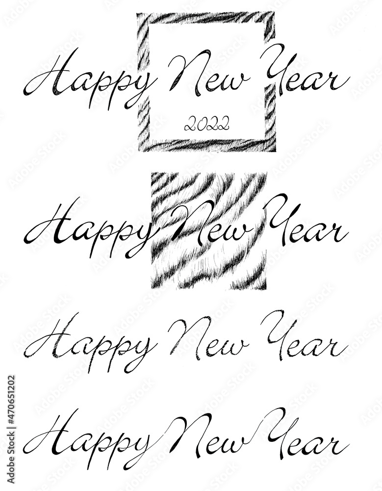 Handwritten calligraphic brush lettering composition of Happy New Year