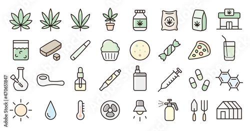 Cannabis product icon set