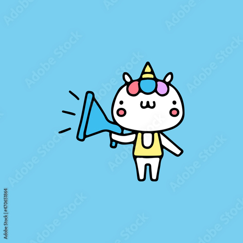 Little unicorn with megaphone illustration. Vector graphics for t-shirt prints and other uses.