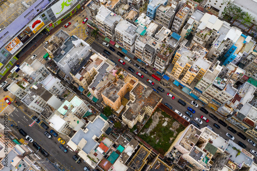 Drone fly over Hong Kong city